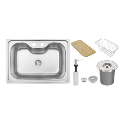 Cuba para Cozinha Gourmet Embutir Inox 304 68,5x48,5x20,3cm 0,8mm Tábua Cesto Dosador de Sabão Lixeira Prime Tramontina
